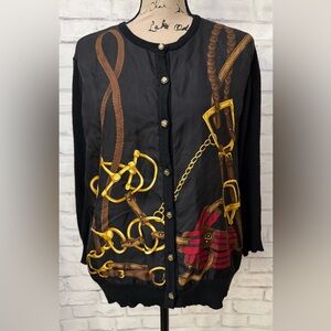 Lauren Ralph Lauren XL Equestrian Cardigan Silk Cashmere Old Money Preppy Coast